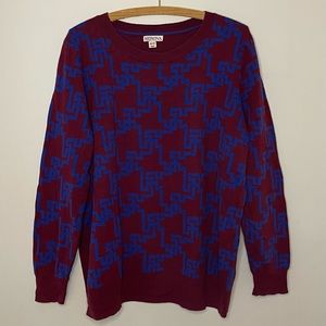 Vibrant graphic pattern sweater, maroon and cobalt blue by Merona, XXL